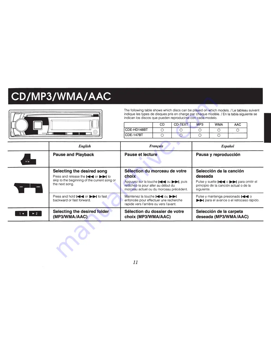 Alpine CDE-147BT Quick Reference Manual Download Page 11