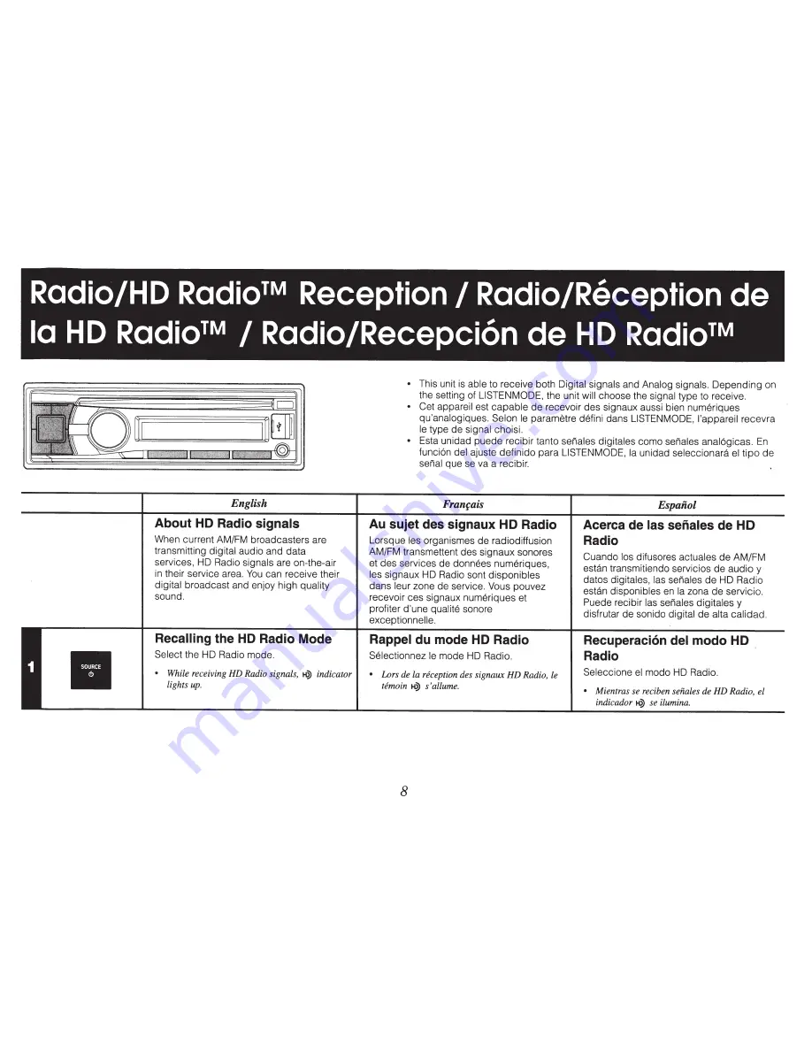 Alpine CDE-HD137BT Скачать руководство пользователя страница 8