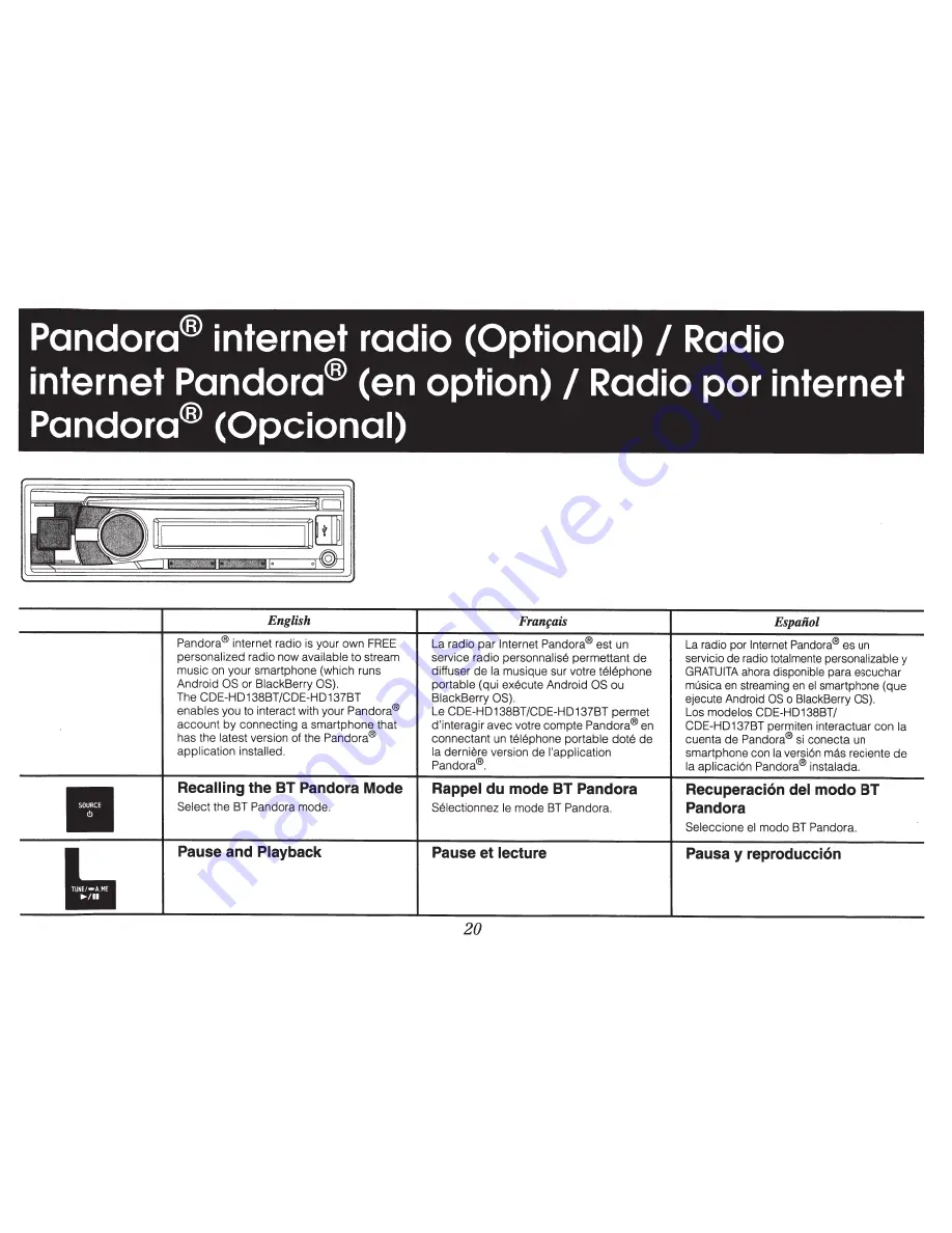 Alpine CDE-HD137BT Quick Reference Manual Download Page 20