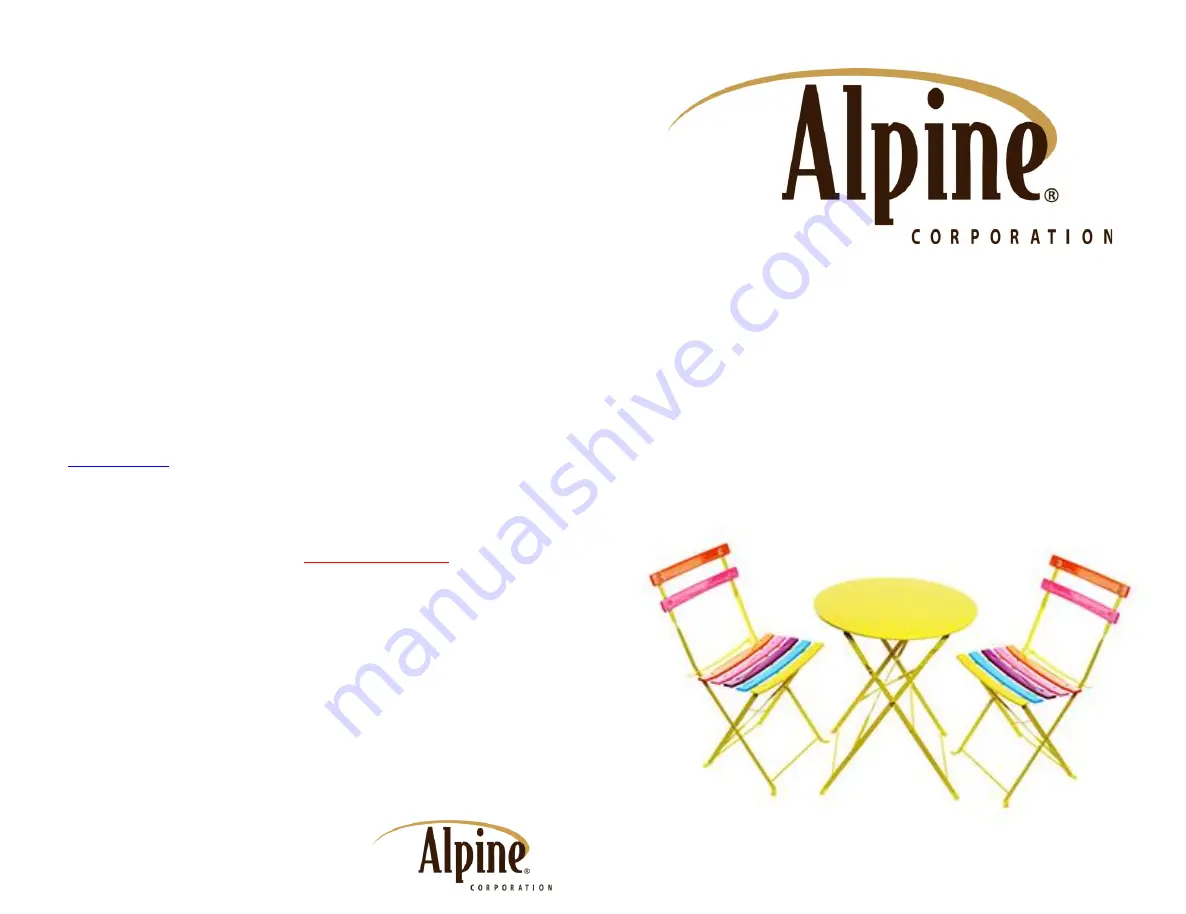 Alpine Rainbow Metal Bistro Set MSY114A Скачать руководство пользователя страница 1