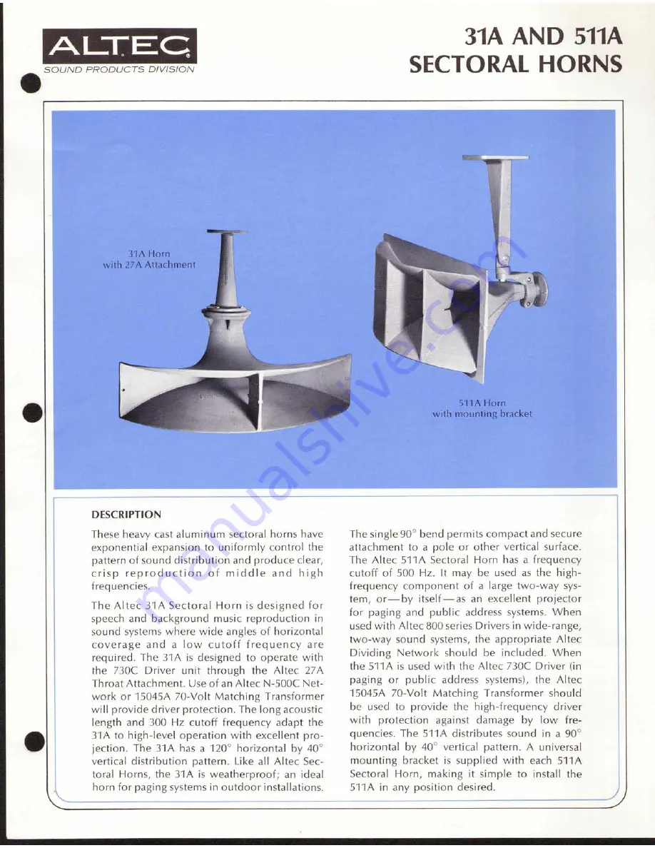 Altec 31A HF HORNS Manual Download Page 1