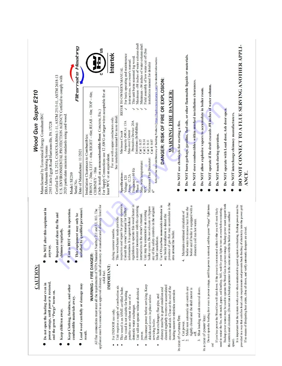 Alternate Heating WOOD GUN Super E210 Скачать руководство пользователя страница 71