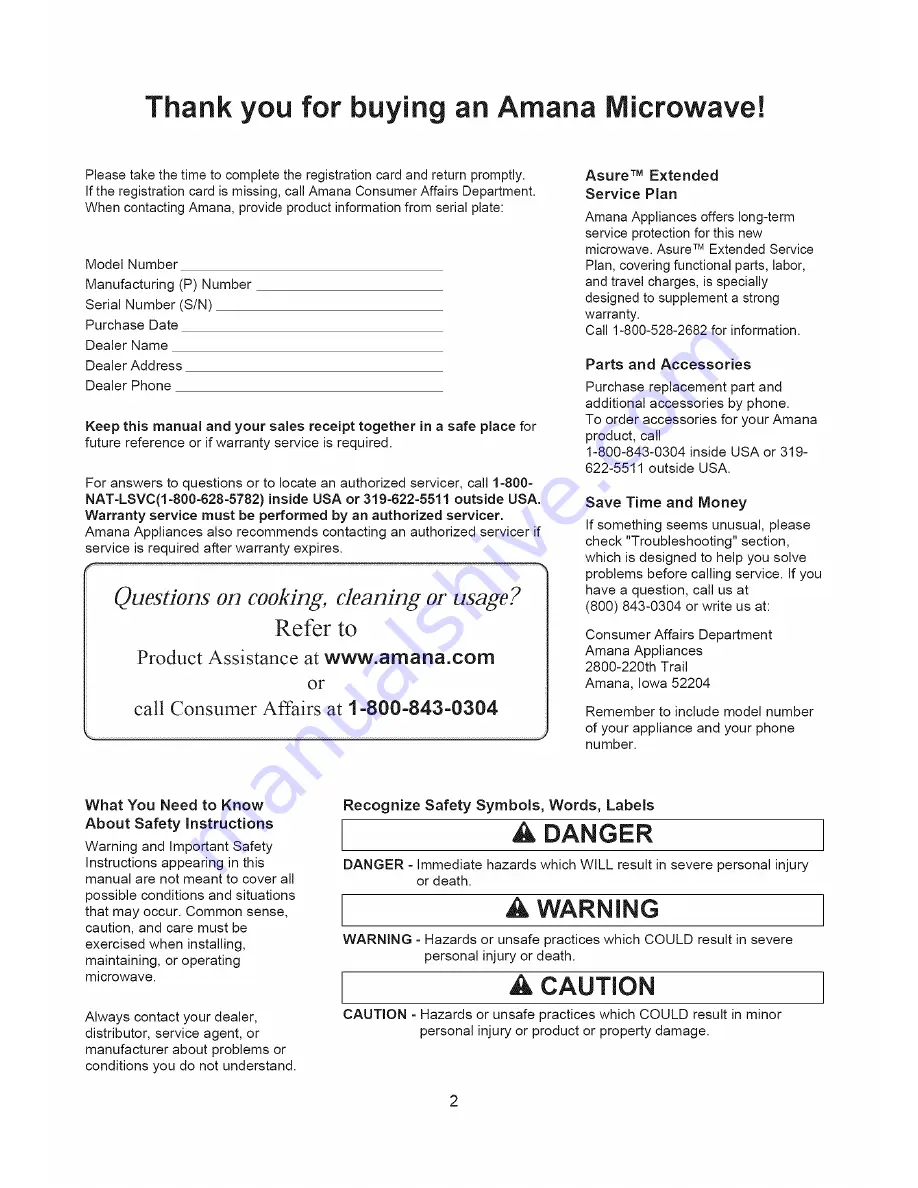 Amana A CO15ZOA Owner'S Manual Download Page 2