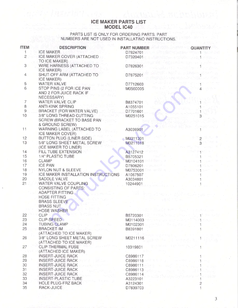 Amana A1067507 Installation And Operating Istructions Download Page 3