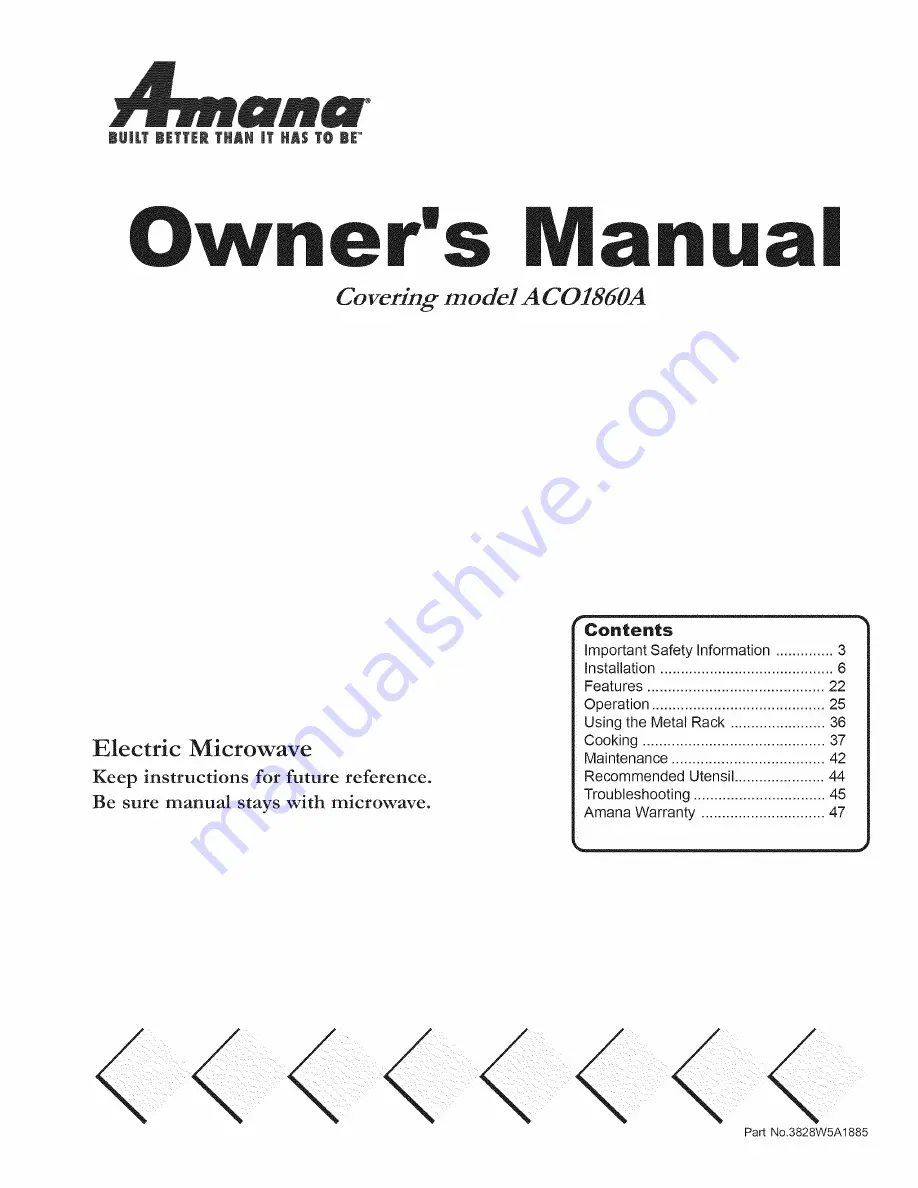 Amana ACO1860A Owner'S Manual Download Page 1