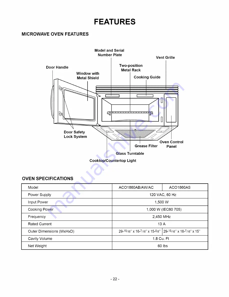 Amana ACO1860A Owner'S Manual Download Page 22