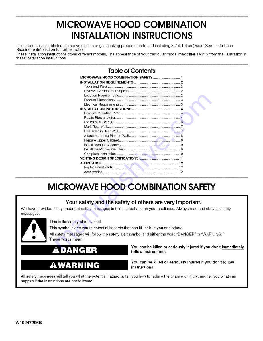 Amana AMV1150VAB3 Installation Instructions Manual Download Page 1