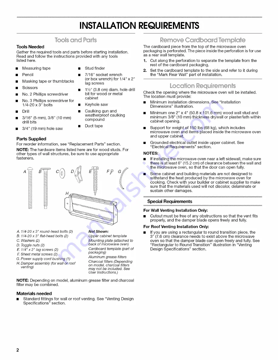 Amana AMV1150VAB3 Installation Instructions Manual Download Page 2