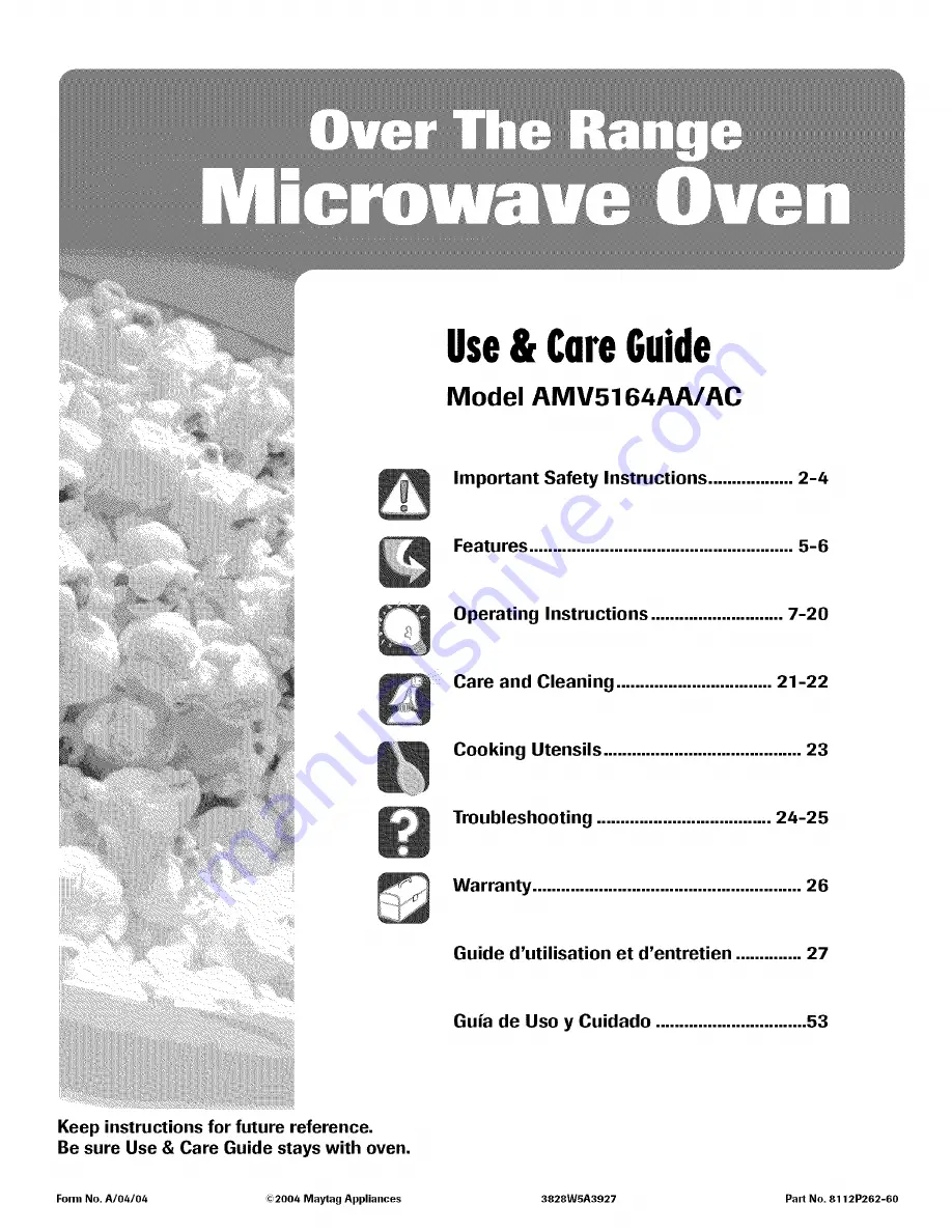 Amana AMV5164AA Use & Care Manual Download Page 1