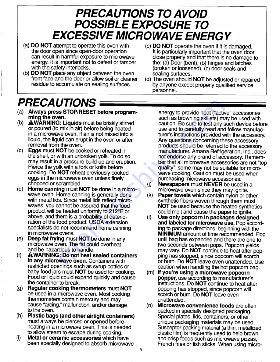 Amana AOR27DE Use & Care Manual Download Page 5