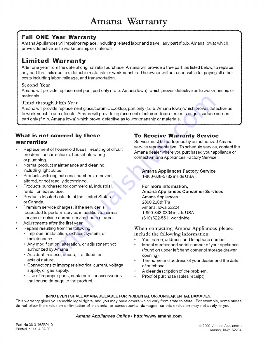 Amana ARTSC8651 Owner'S Manual Download Page 28