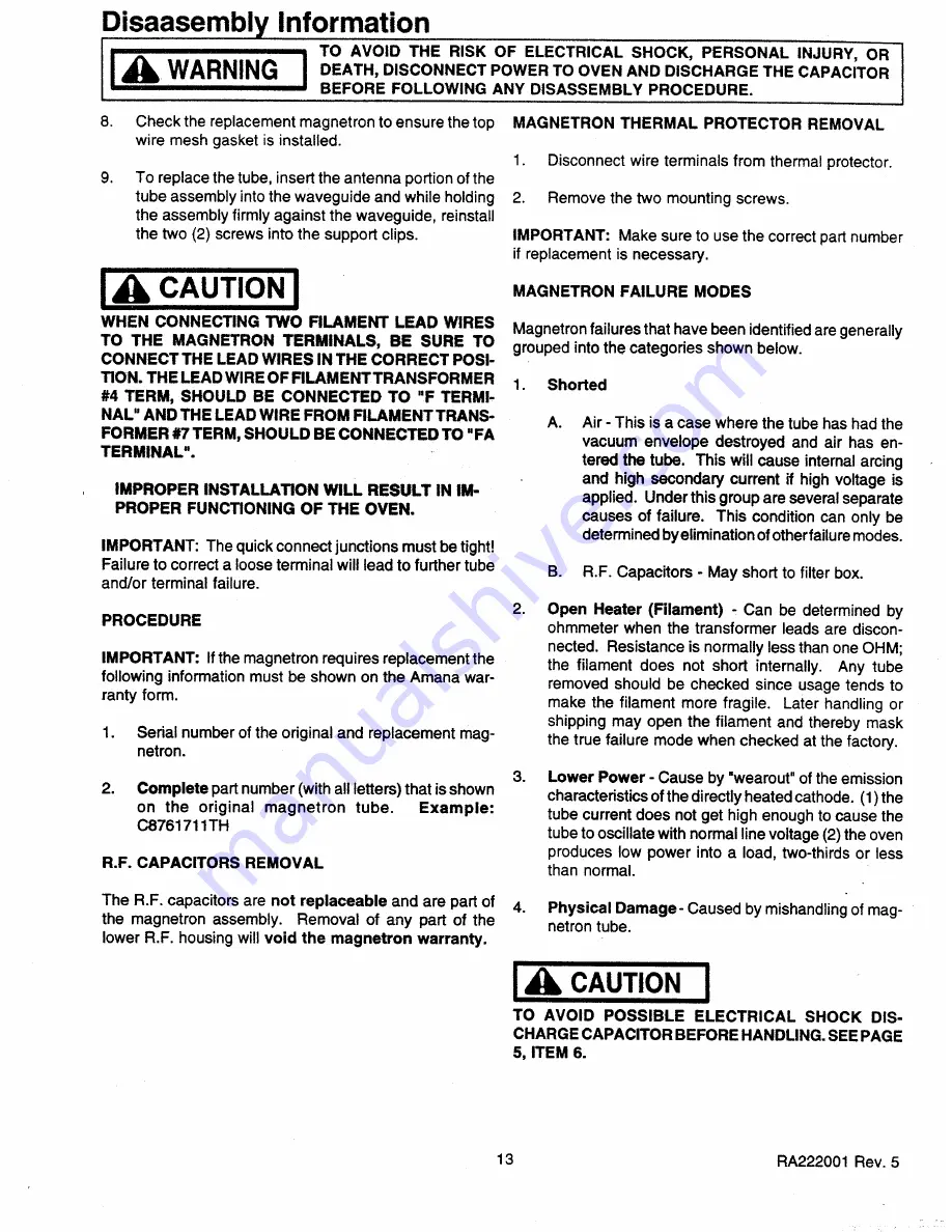 Amana MC2000MPP Service Manual Download Page 13