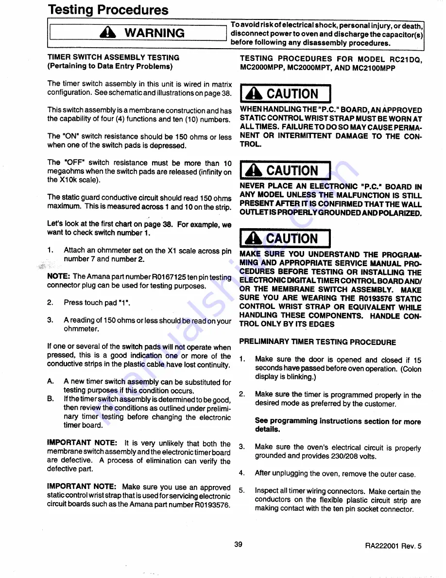 Amana MC2000MPP Service Manual Download Page 39