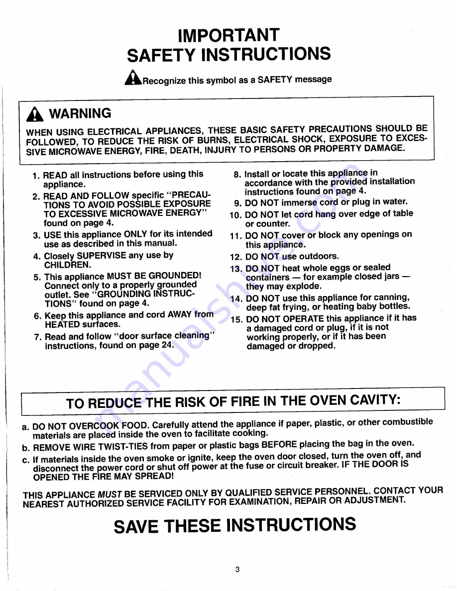 Amana Radarange Plus RMC 720A Use & Care Manual Download Page 2