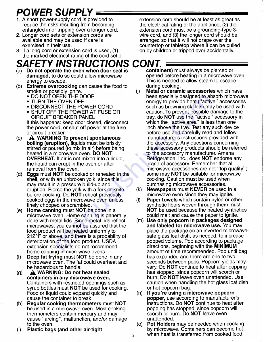 Amana Radarange Plus RMC 720A Use & Care Manual Download Page 4