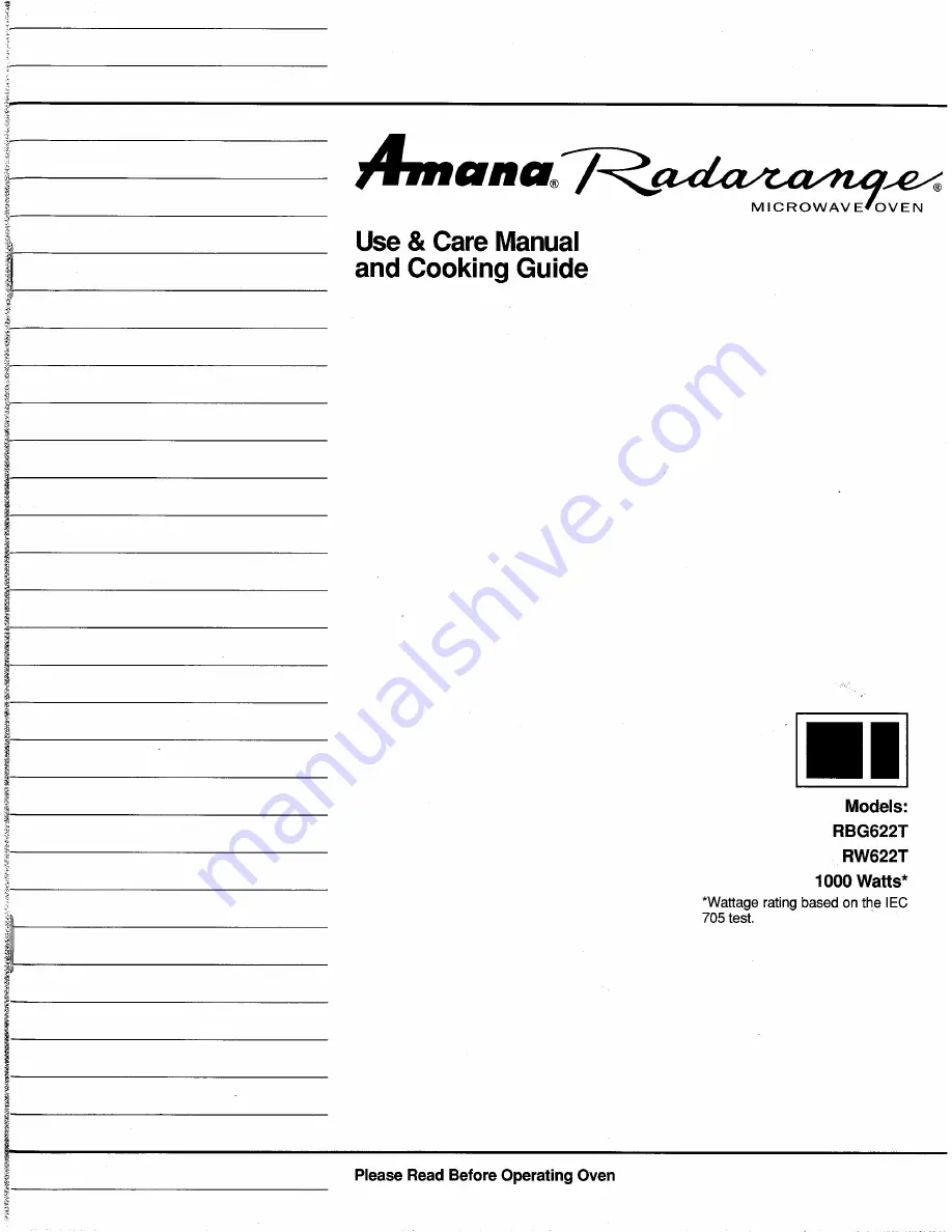 Amana RBG622T Use & Care Manual And Cooking Manual Download Page 1