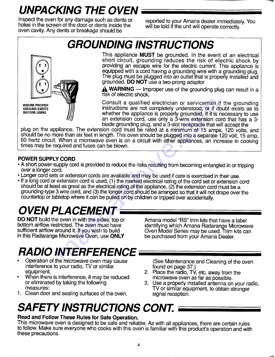 Amana RBG622T Use & Care Manual And Cooking Manual Download Page 4