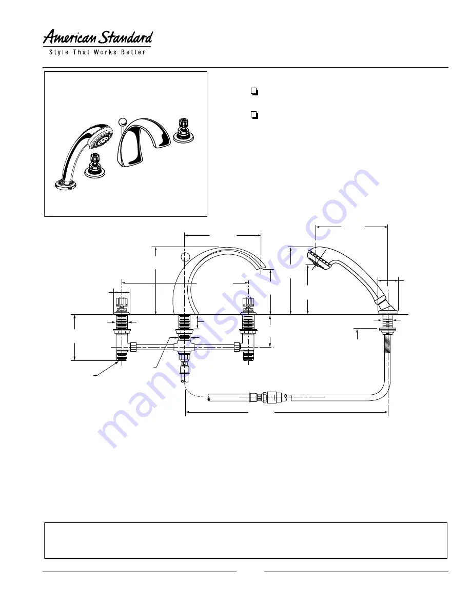 American Standard Amarilis Deck-Mounted Tub Filler 8970.000 Specification Sheet Download Page 1