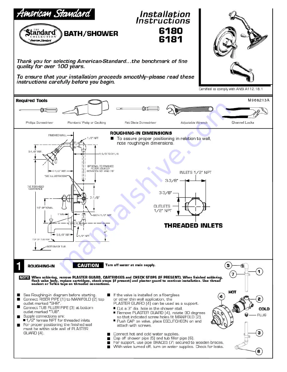 American Standard Bath/Shower 6180 Скачать руководство пользователя страница 1