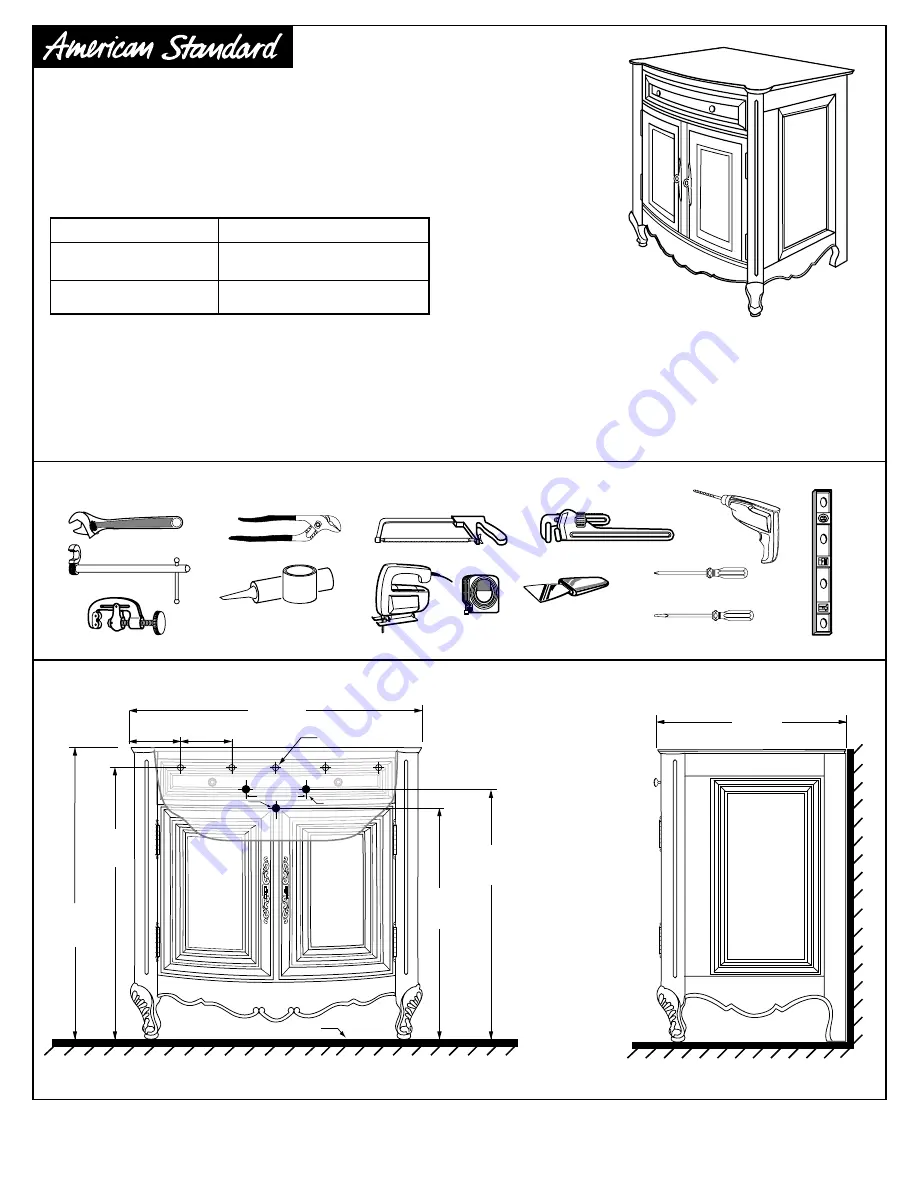 American Standard Bordeaux Vanity and Mirror 9532.200 Assembly/Installation Instructions Download Page 1