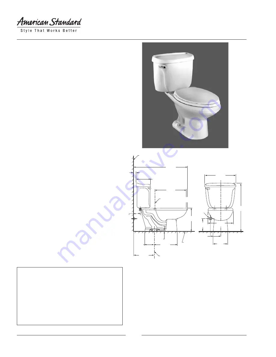 American Standard Cadet 3099.016 Features & Dimensions Download Page 1