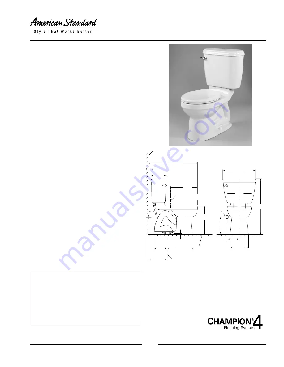 American Standard Doral Champion 4 Round Front Toilet 2369.014 Скачать руководство пользователя страница 1