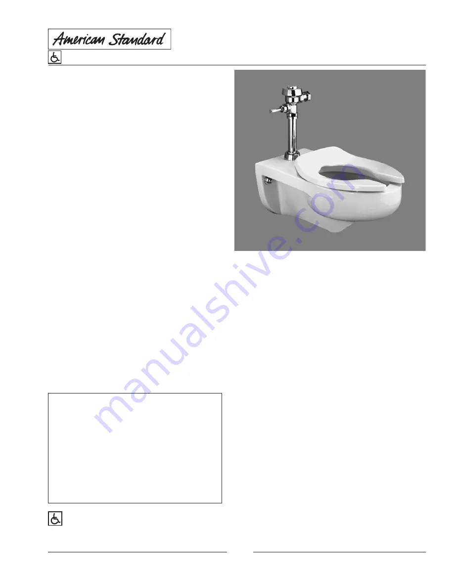 American Standard Instanto 3.5 GPF Elongated Flush Valve Toilet 2513.018 Specification Sheet Download Page 1