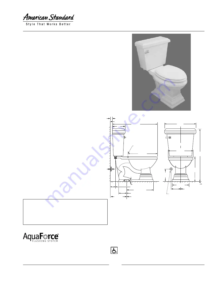 American Standard Town Square Right Height Elongated Toilet 2797.016 Скачать руководство пользователя страница 1