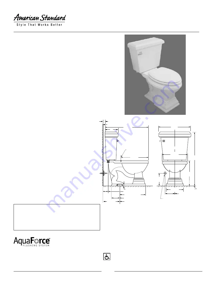 American Standard Town Square Right Height Round Front Toilet 2787.016 Скачать руководство пользователя страница 1