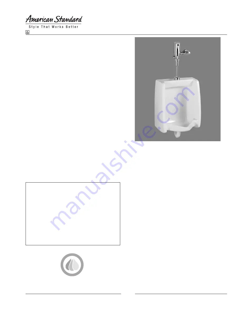 American Standard Washbrook FloWise 0.5 High Efficiency Urinal 6515.005 Specification Sheet Download Page 1