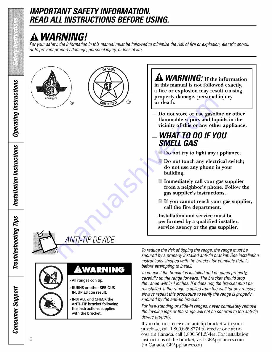 AMERICANA AGBS300 Owner'S Manual & Installation Instructions Download Page 2