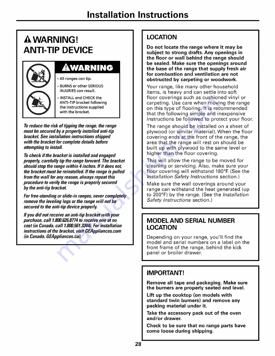 AMERICANA AGBS300 Owner'S Manual & Installation Instructions Download Page 28