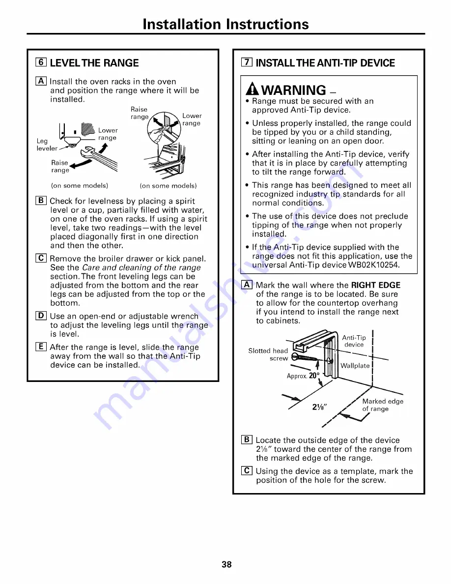 AMERICANA AGBS300 Owner'S Manual & Installation Instructions Download Page 86