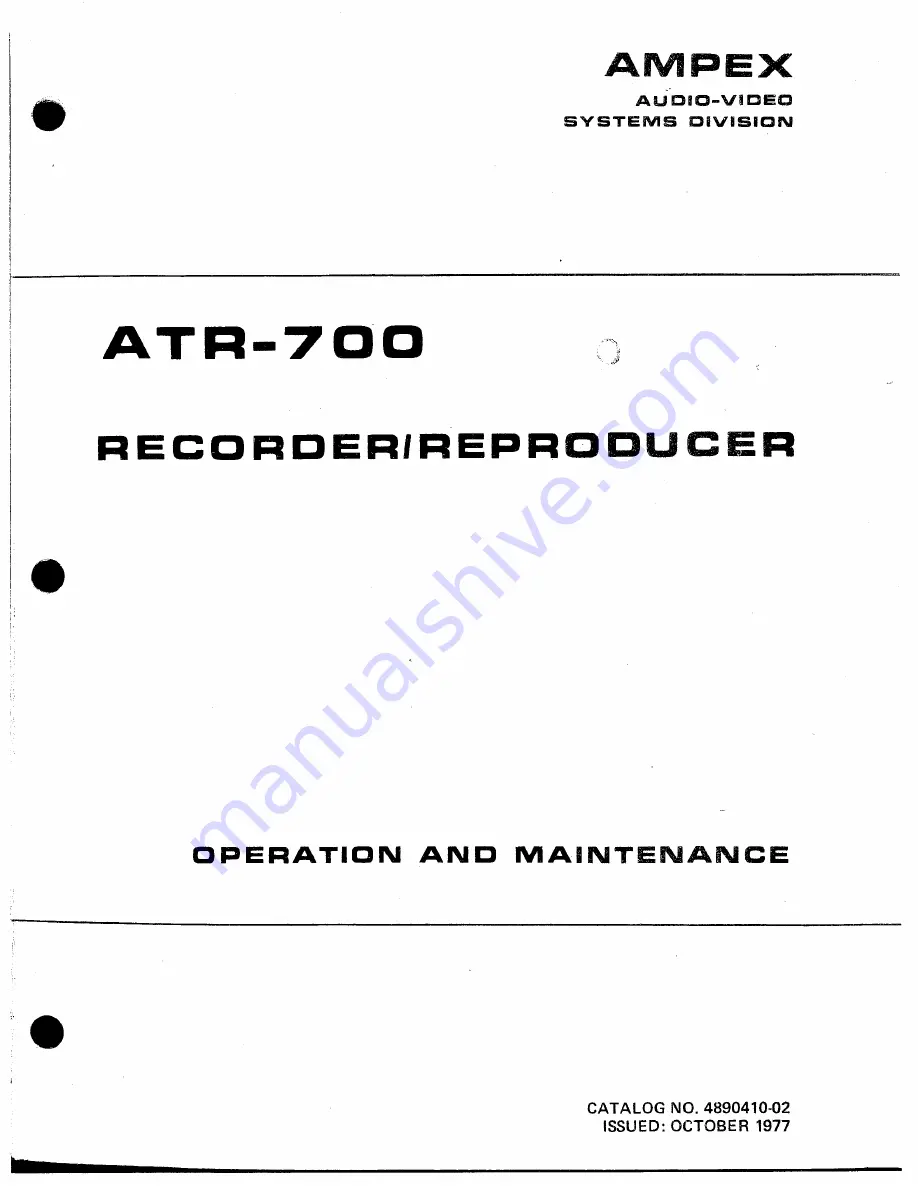 Ampex ATR-700 Operation And Maintenance Download Page 1