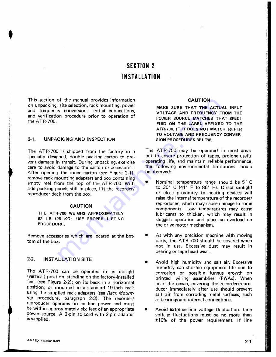 Ampex ATR-700 Operation And Maintenance Download Page 17