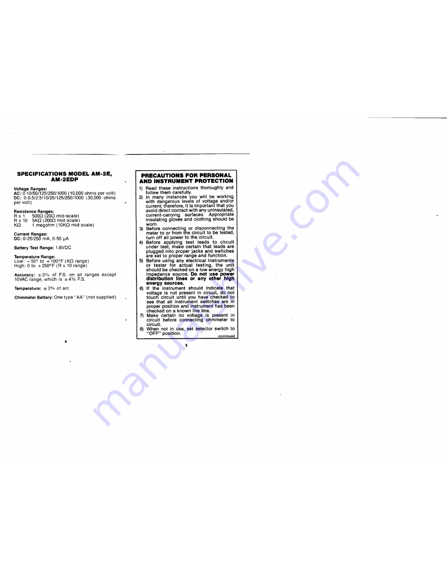 Amprobe AM-1E Operating Instructions Manual Download Page 3