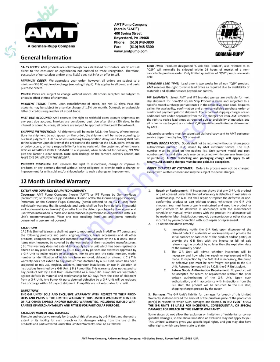 AMT MSV1 Series Specifications Information And Repair Parts Manual Download Page 15