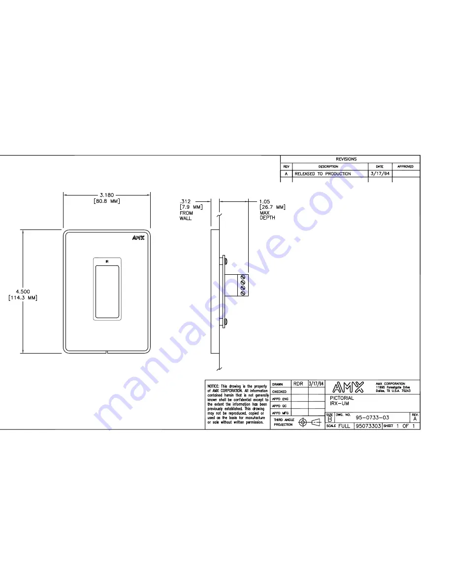 AMX IRX-UM Dimensional Drawing Download Page 1