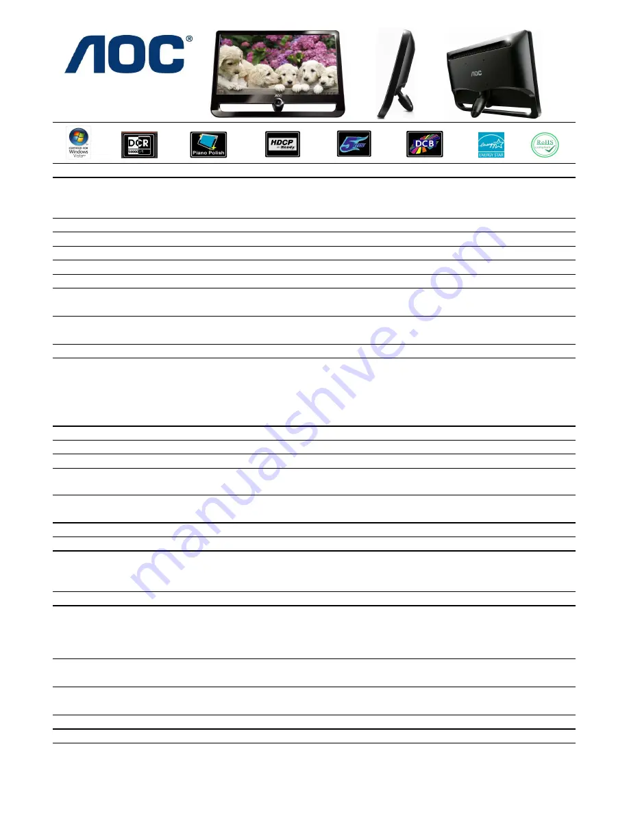 AOC Monitor F19 Specifications Download Page 1