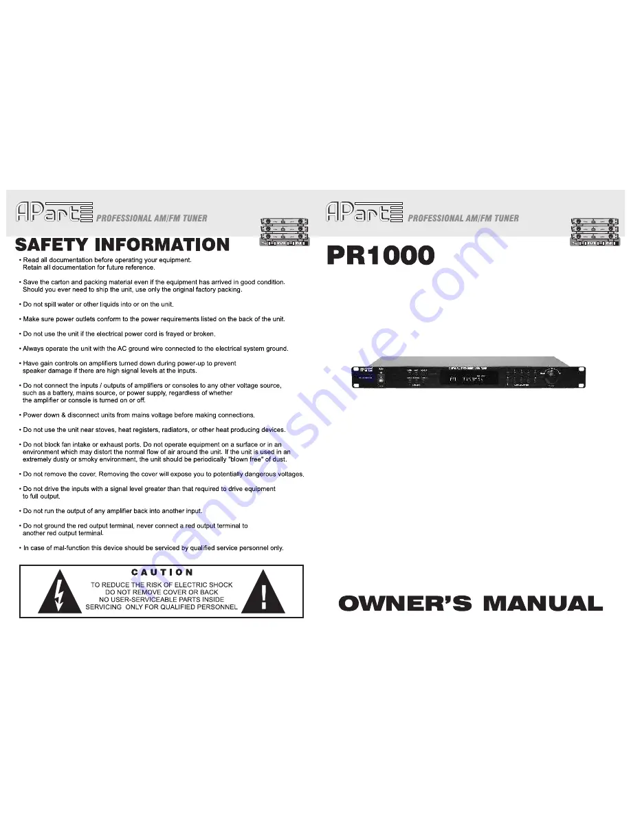 APART PR1000 Owner'S Manual Download Page 1