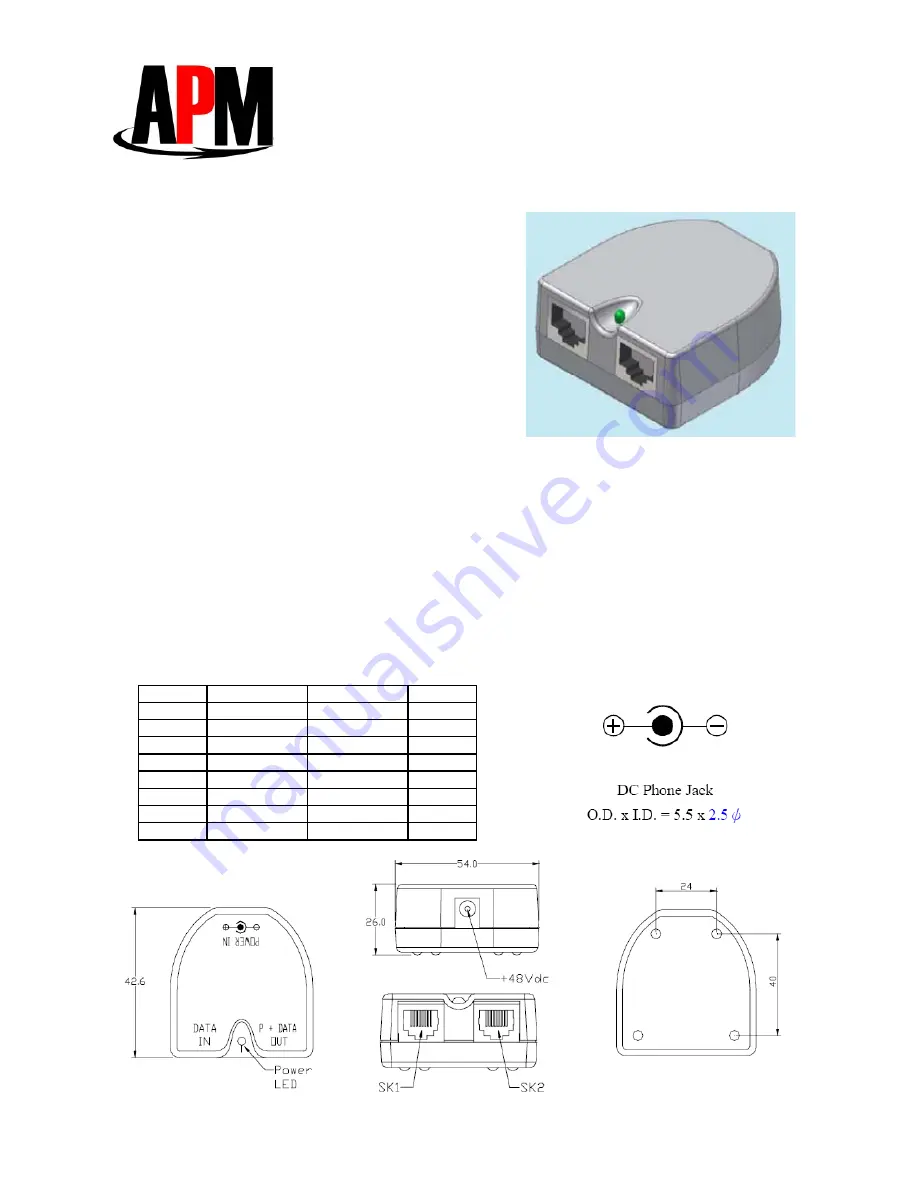 APM Base Unit for Power Over Ethernet APM-201 Скачать руководство пользователя страница 1