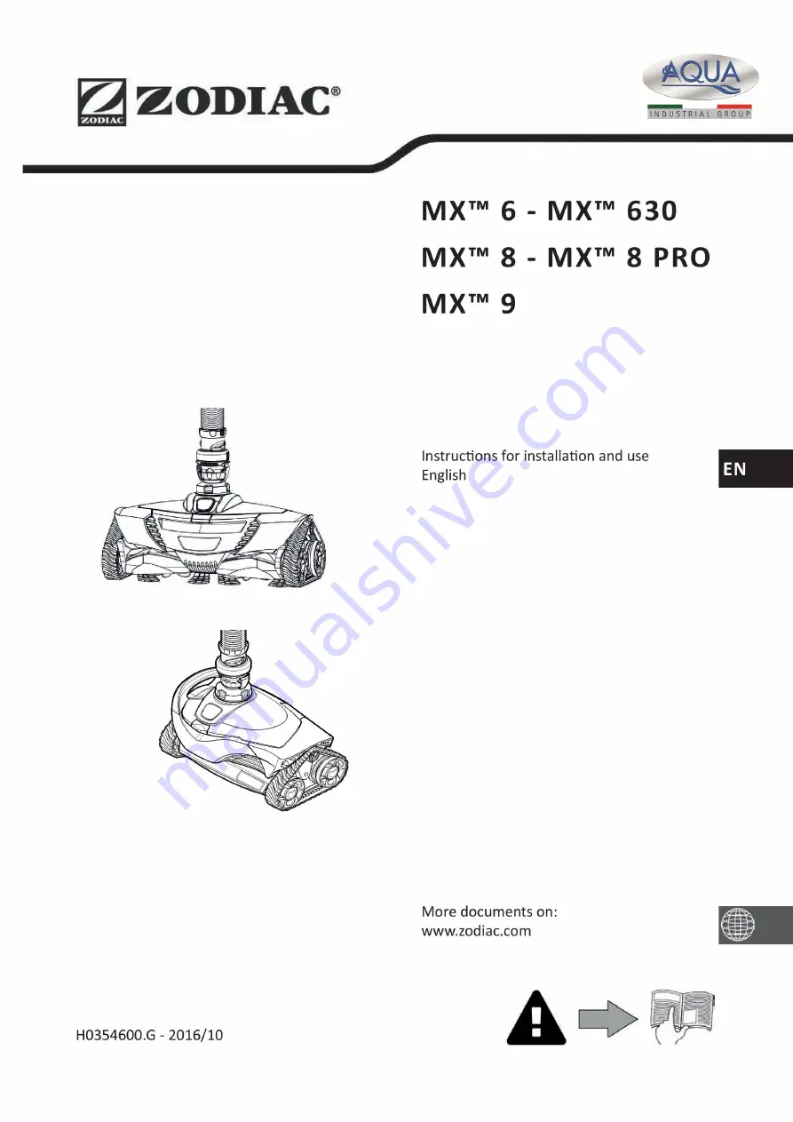 Aqua ZODIAC MX 6 Instructions For Installation And Use Manual Download Page 1