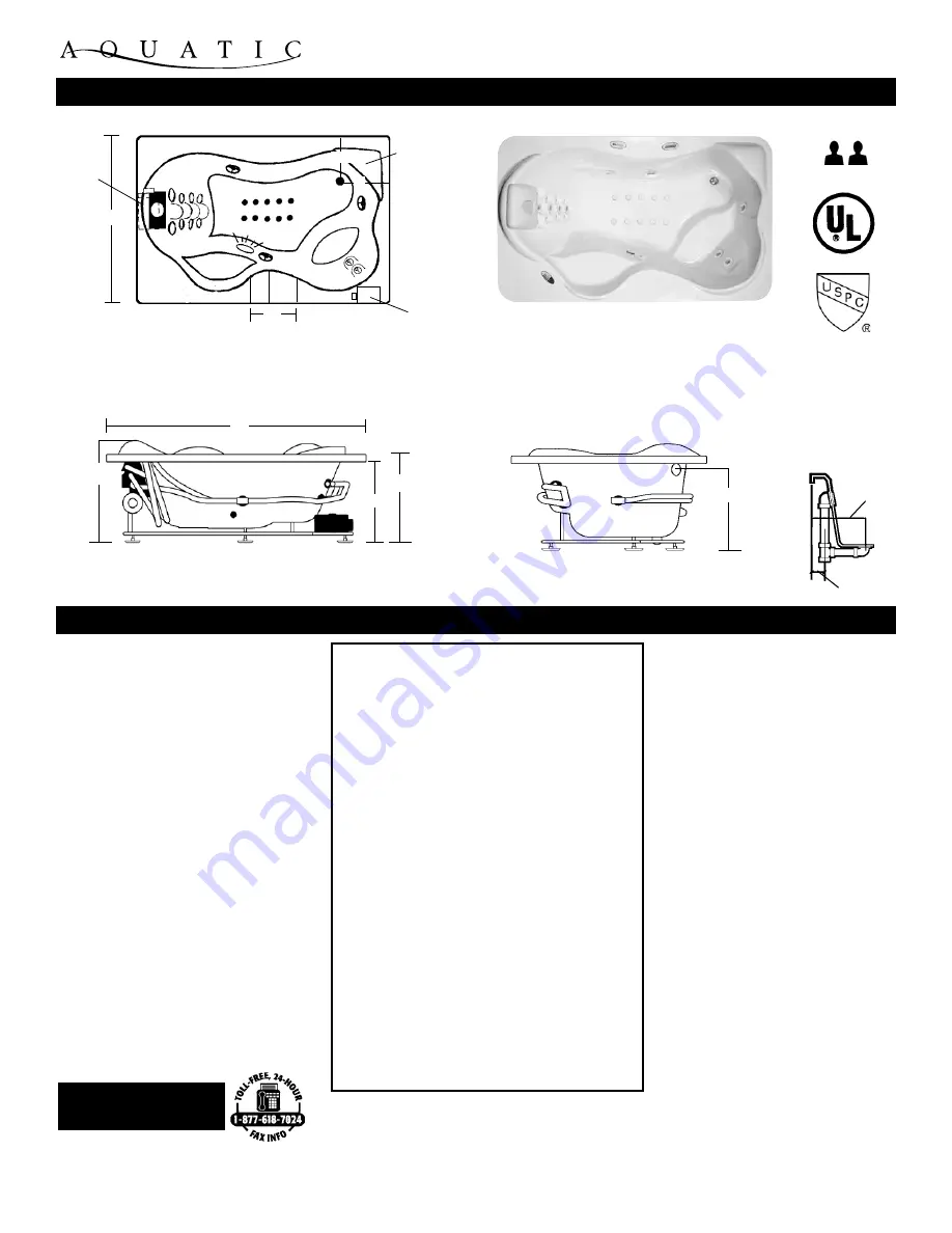 Aquatic Infinity 6 Specification Sheet Download Page 1