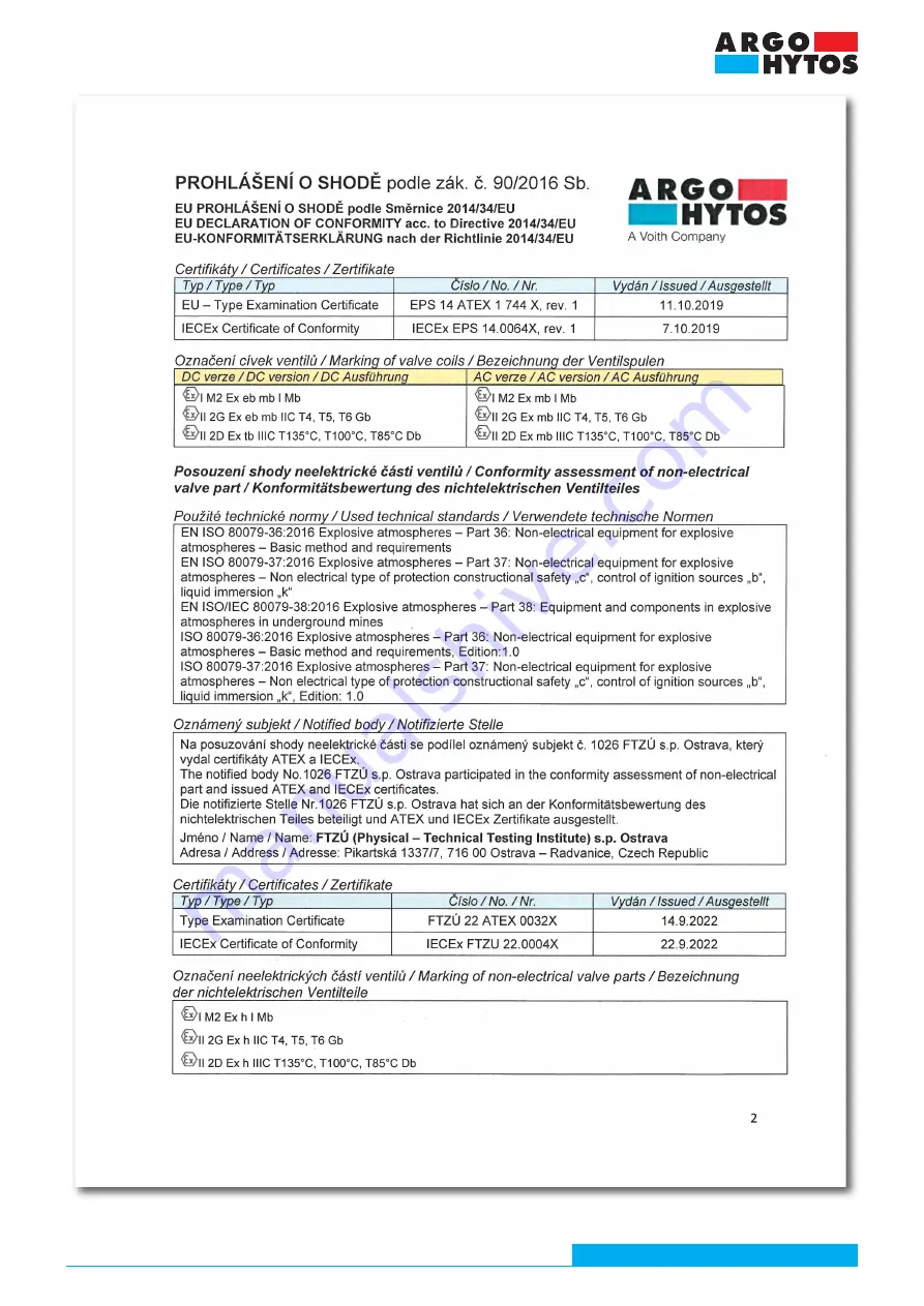 Argo-Hytos SD3EX-B2 Operating Instructions Manual Download Page 3