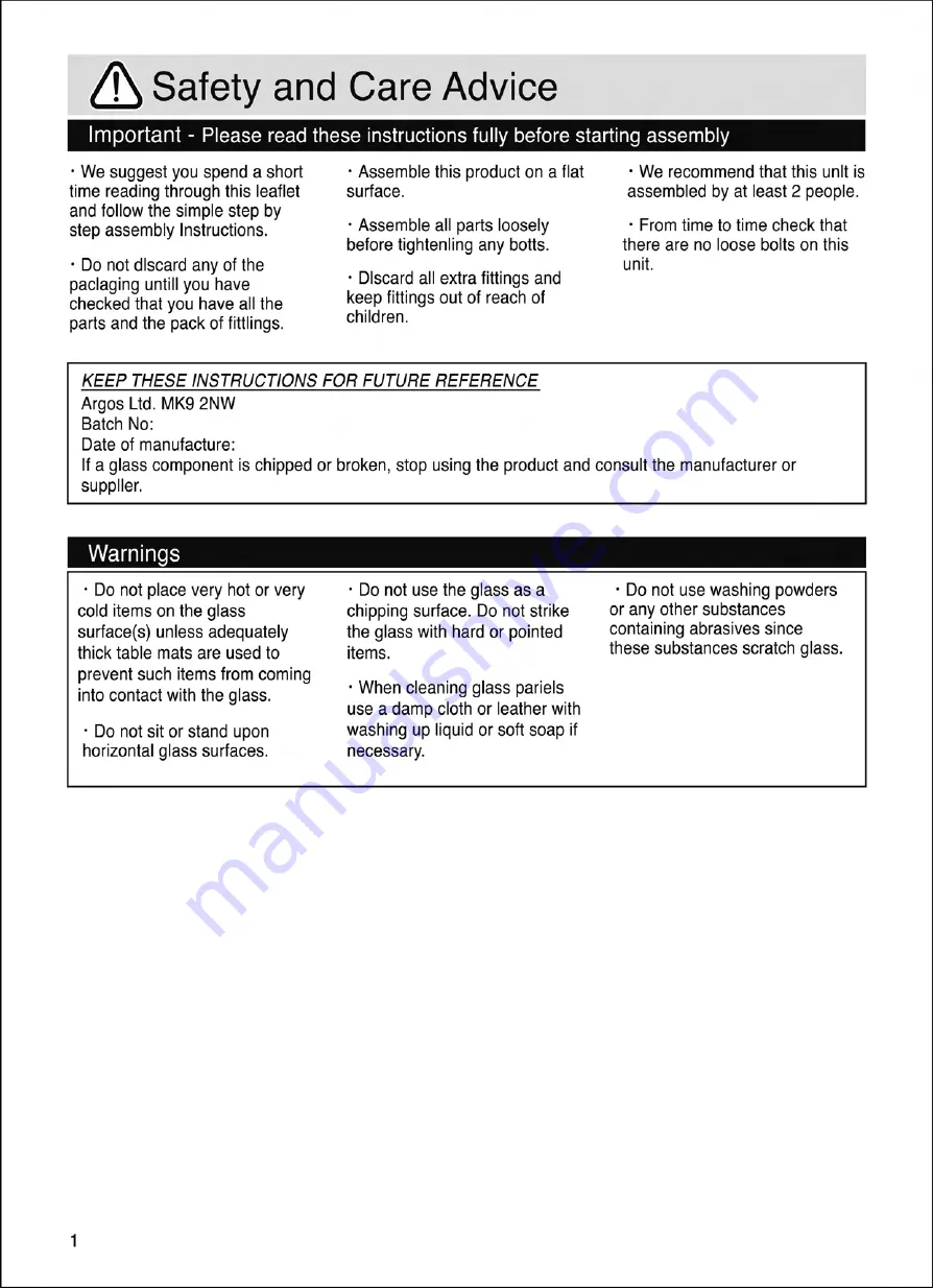 Argos 600/1986 Assembly Instructions Manual Download Page 2