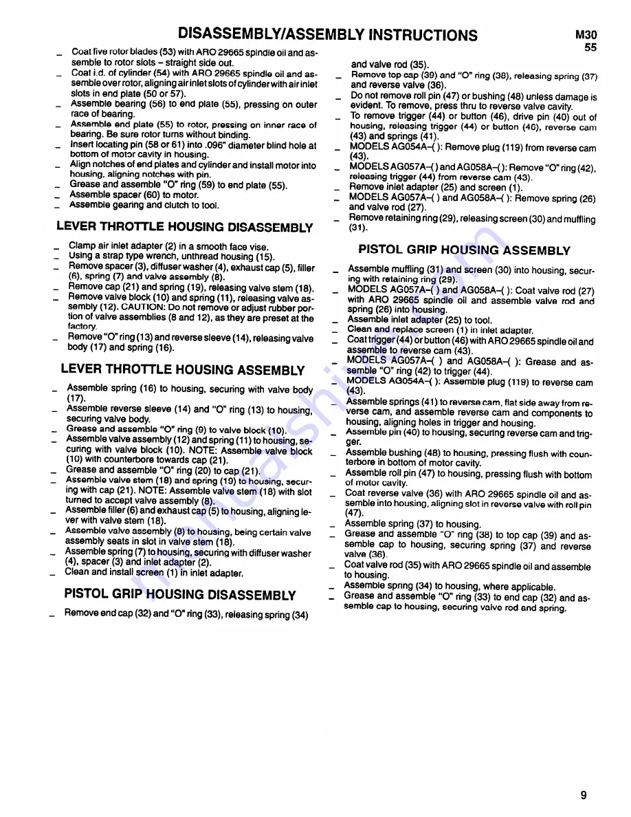 ARO AG054A Operator'S Manual Download Page 9