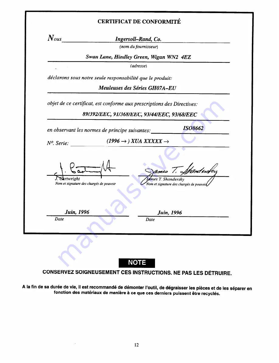 ARO GH07A Series Operator'S Manual Download Page 40