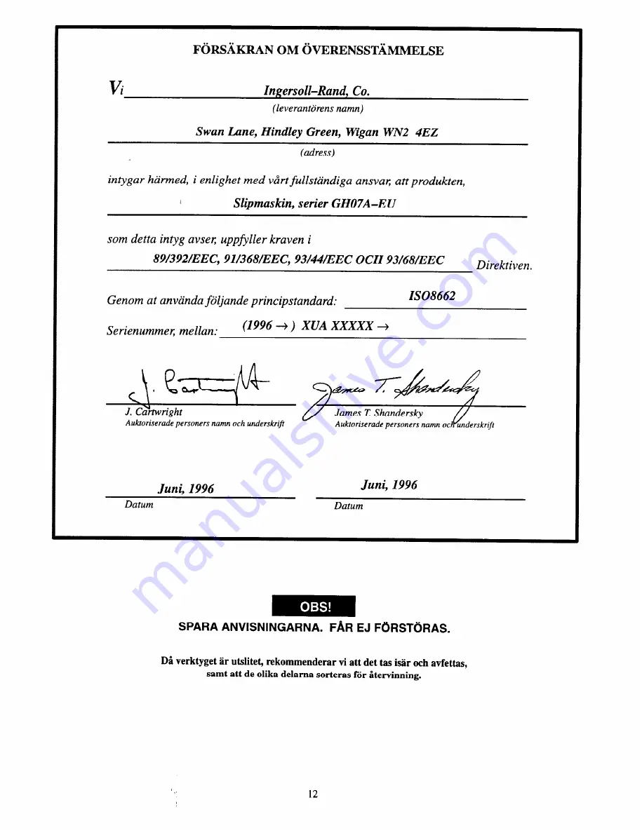 ARO GH07A Series Operator'S Manual Download Page 80