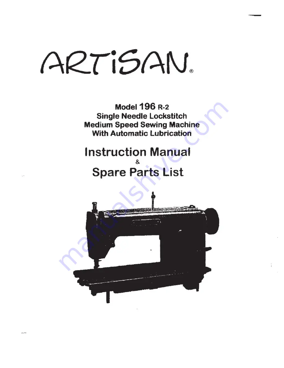 artisan 196 R-2 Instruction Manual / Spare Parts List Download Page 1