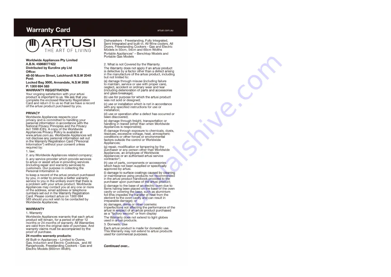 Artusi ADW5607 Operation Manual Download Page 6